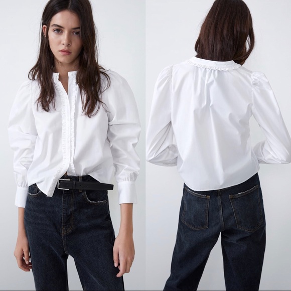 Zara Tops Zara Ruffled Poplin Top Shirt Poshmark